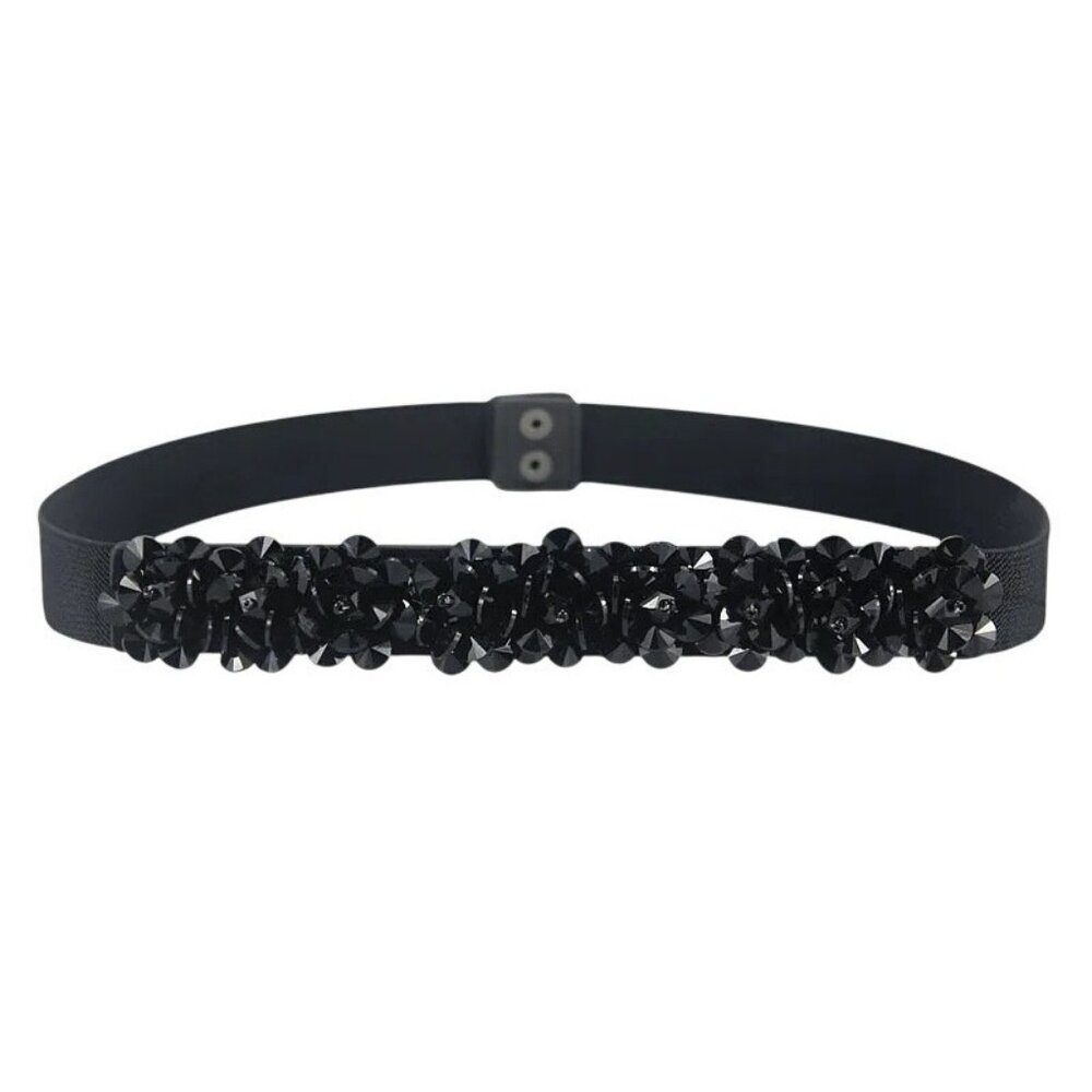 NEW 2/$30 Glitzy S/M Black Rhinestone Waist Belt Snap Closure